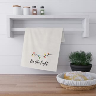 Be the Light Christmas Tea Towel — Holiday Kitchen Towel with Festive String Lights