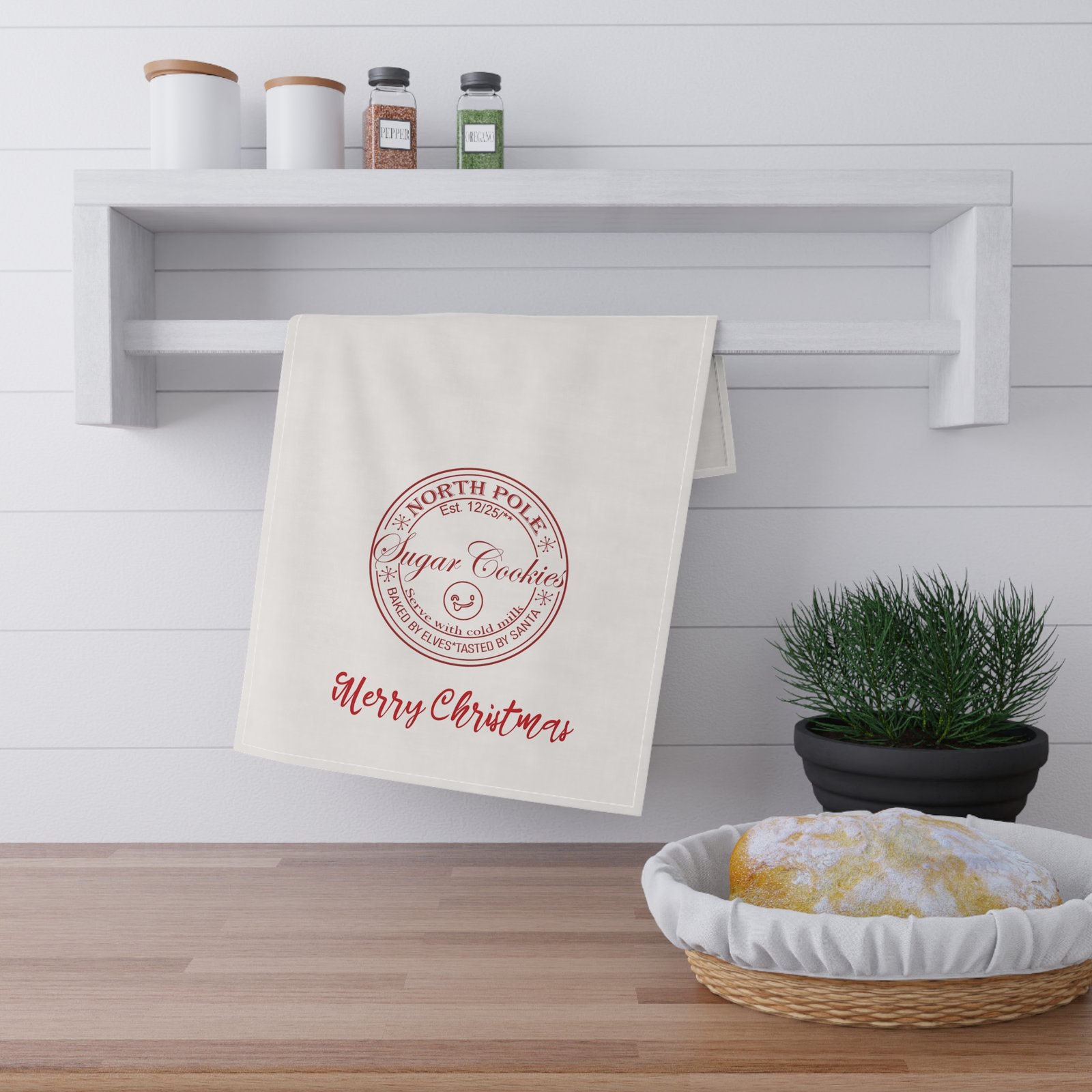 Christmas Sugar Cookies Tea Towel - North Pole Stamp Holiday Kitchen Towel