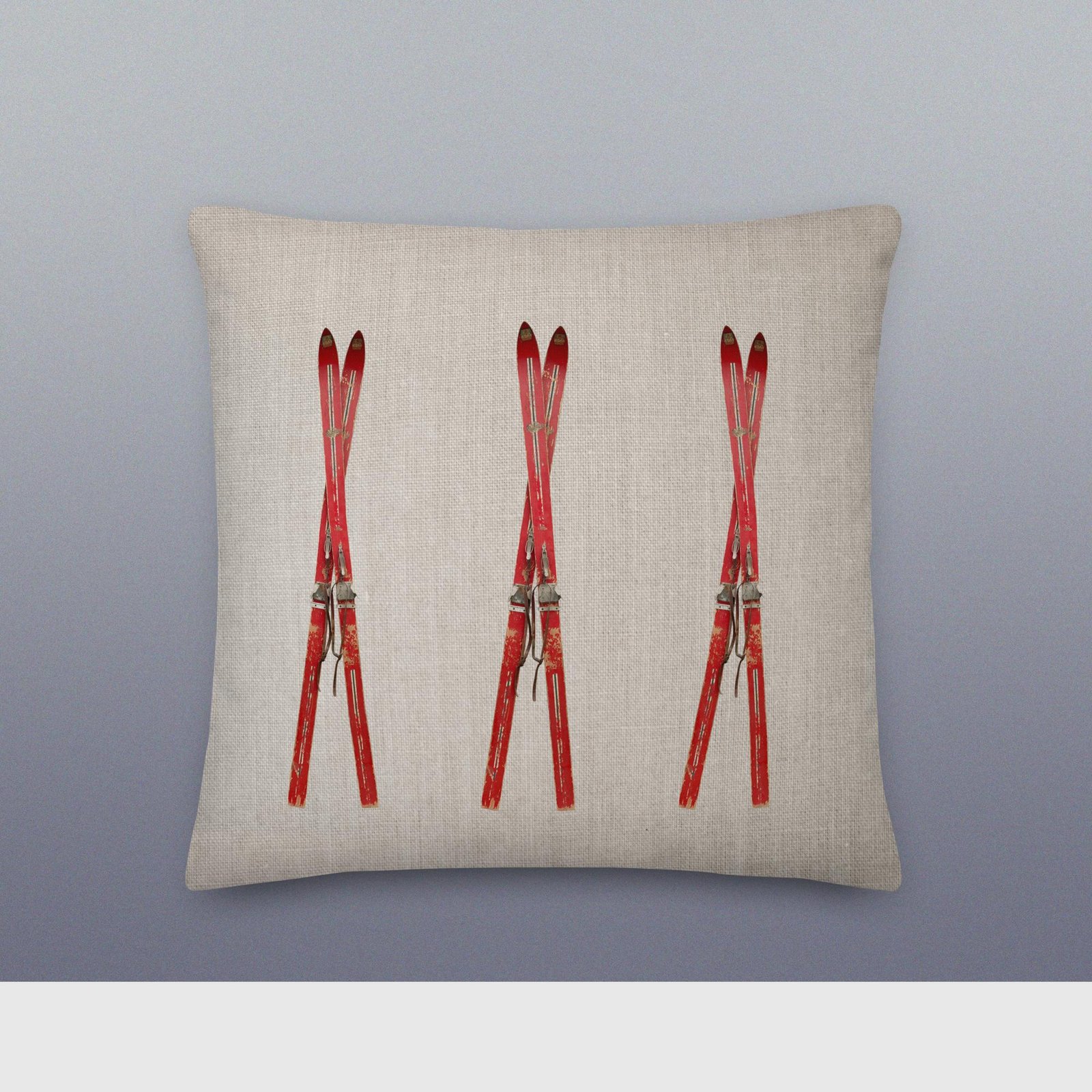 Red Vintage Skis Premium Pillow - Image 3