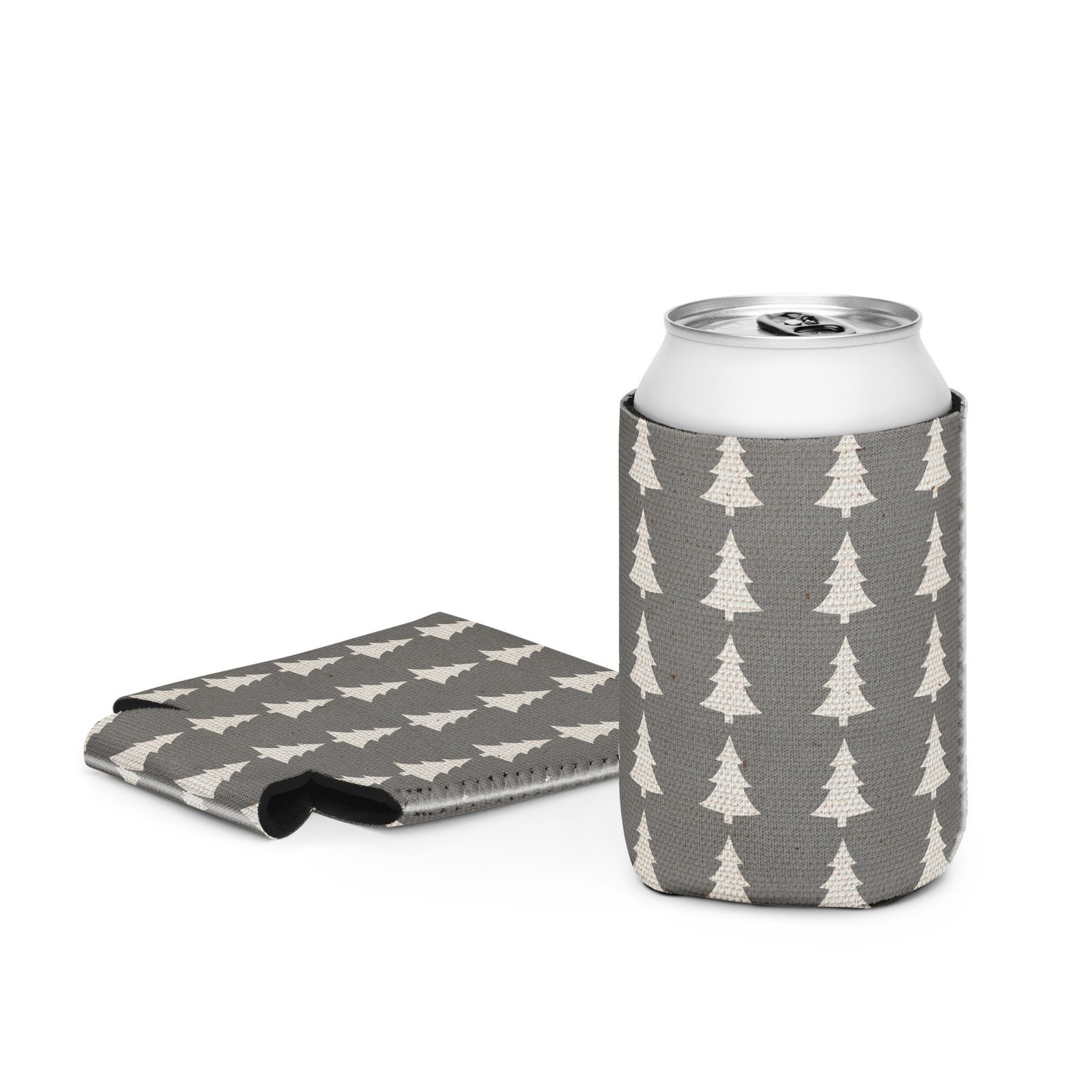 White Christmas Tree on Gray Can Cooler - Image 2