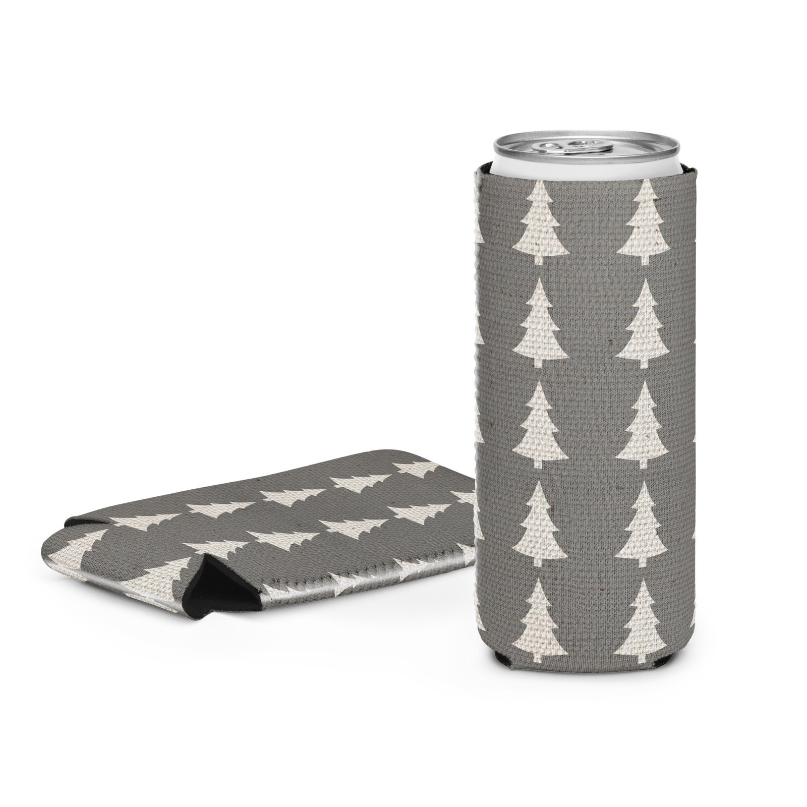 White Christmas Tree on Gray Can Cooler