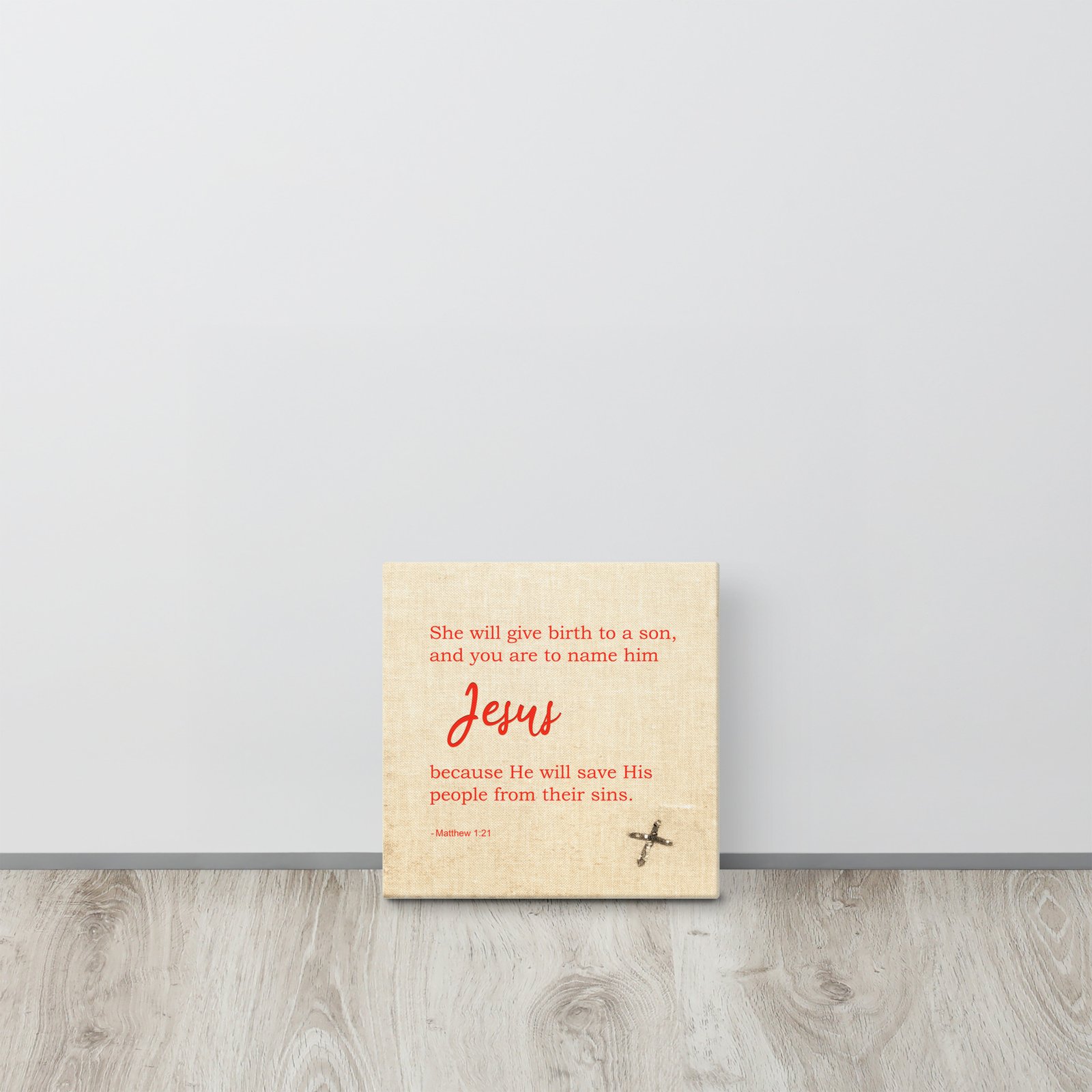 Christmas Bible Verse Square Wall Canvas, Matthew 1:21 - Image 4