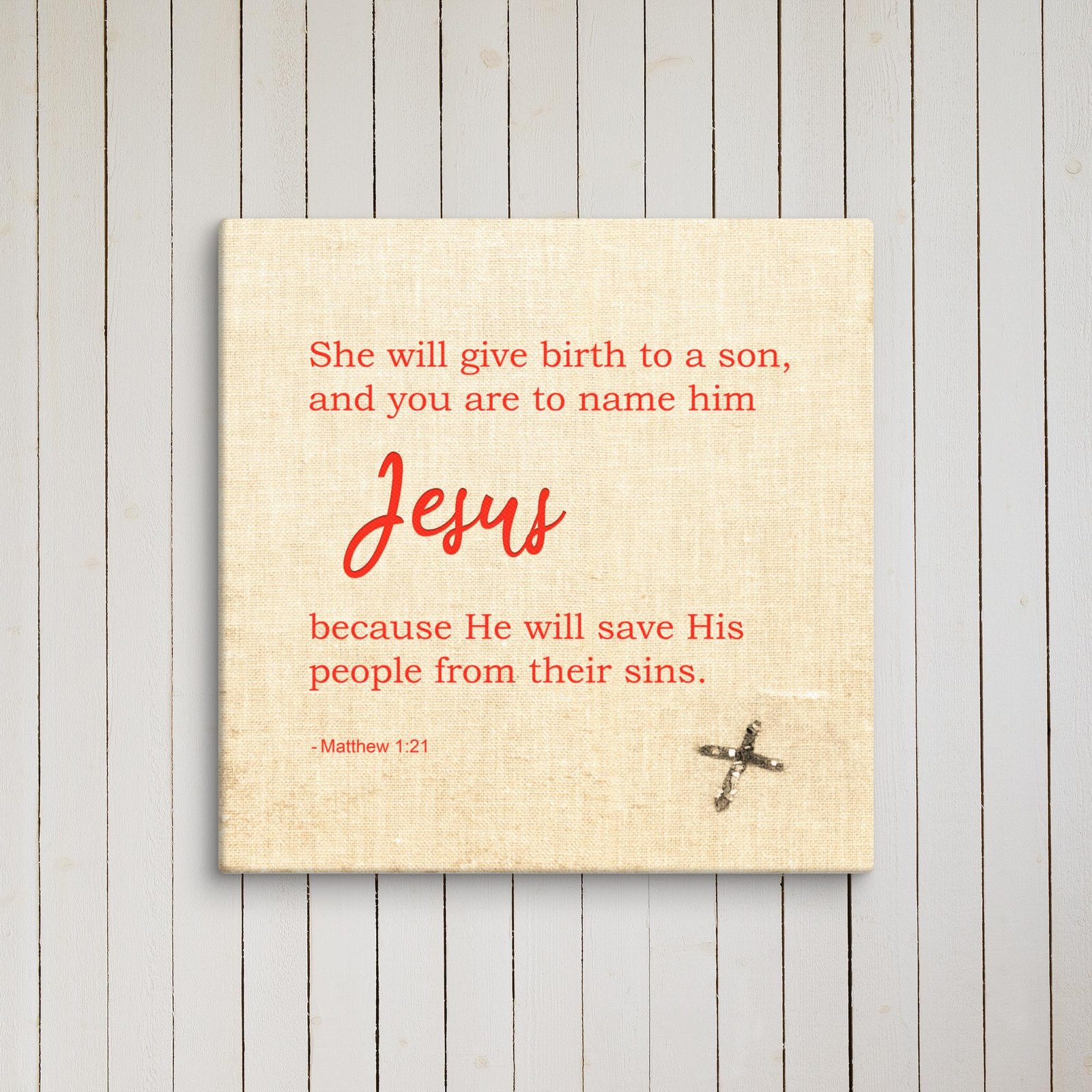 Christmas Bible Verse Square Wall Canvas, Matthew 1:21 - Image 7