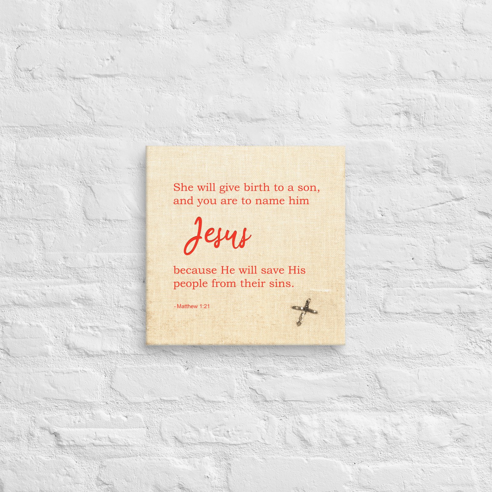 Christmas Bible Verse Square Wall Canvas, Matthew 1:21 - Image 5
