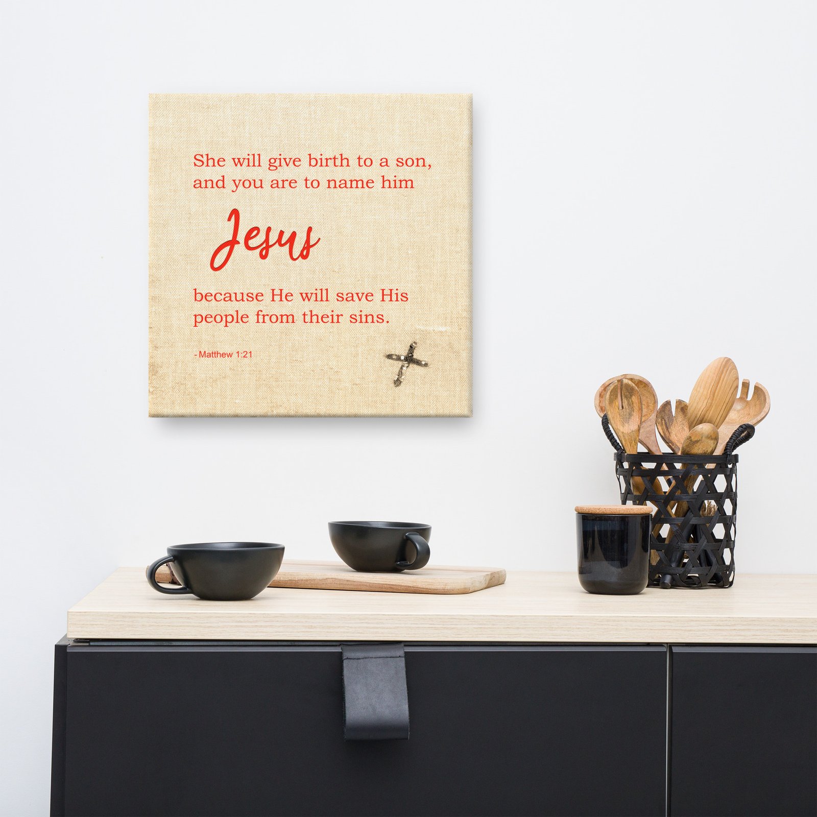 Christmas Bible Verse Square Wall Canvas, Matthew 1:21 - Image 6