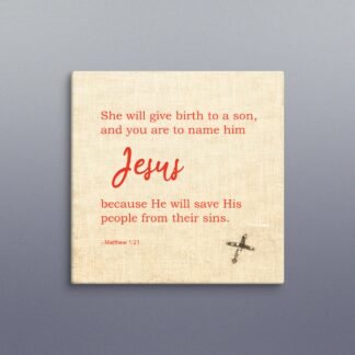 Christmas Bible Verse Square Wall Canvas, Matthew 1:21