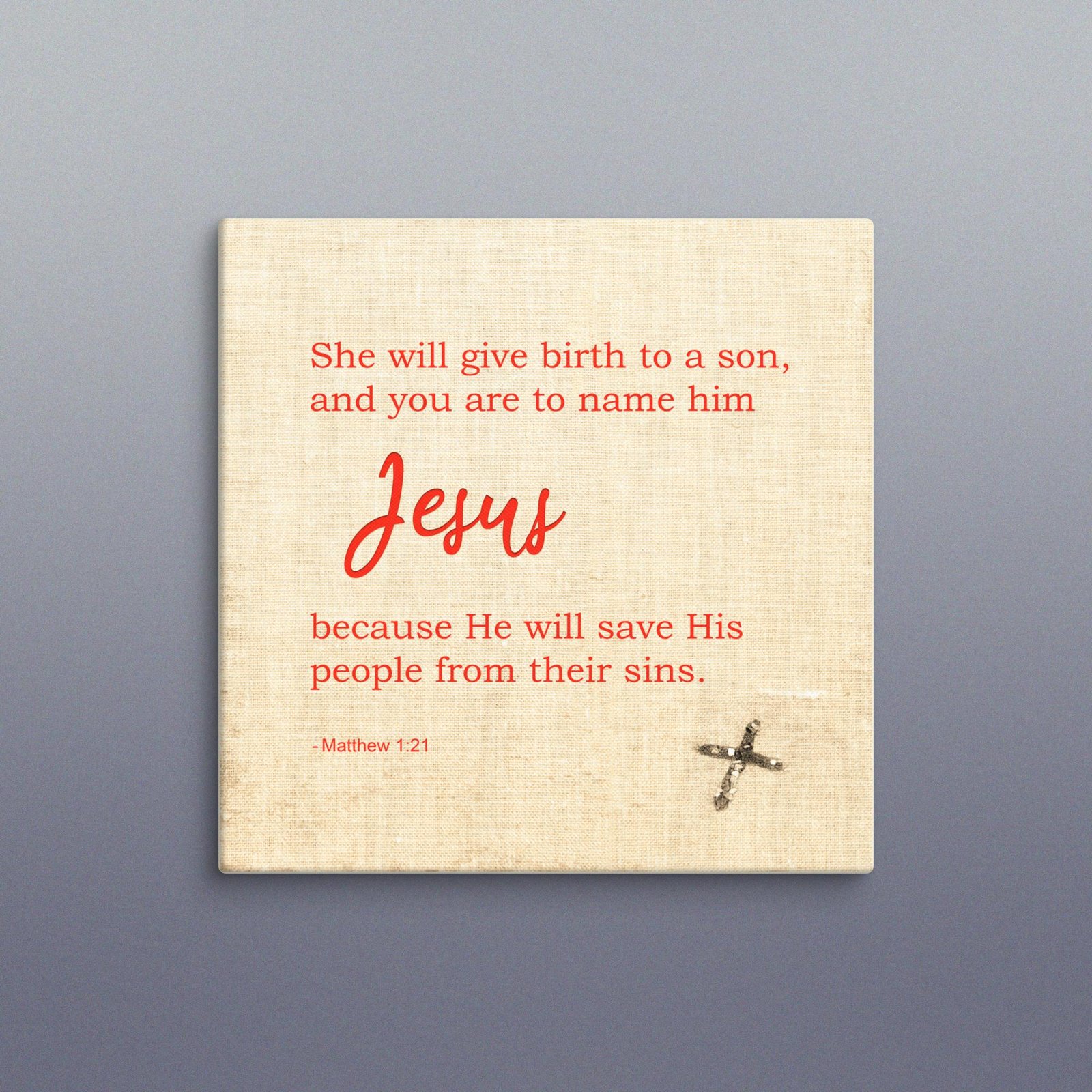 Christmas Bible Verse Square Wall Canvas, Matthew 1:21
