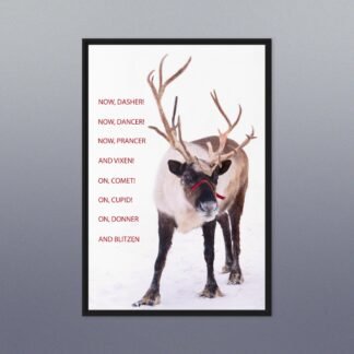 Framed Reindeer Canvas, Now Dasher Now Dancer, Christmas Wall Art