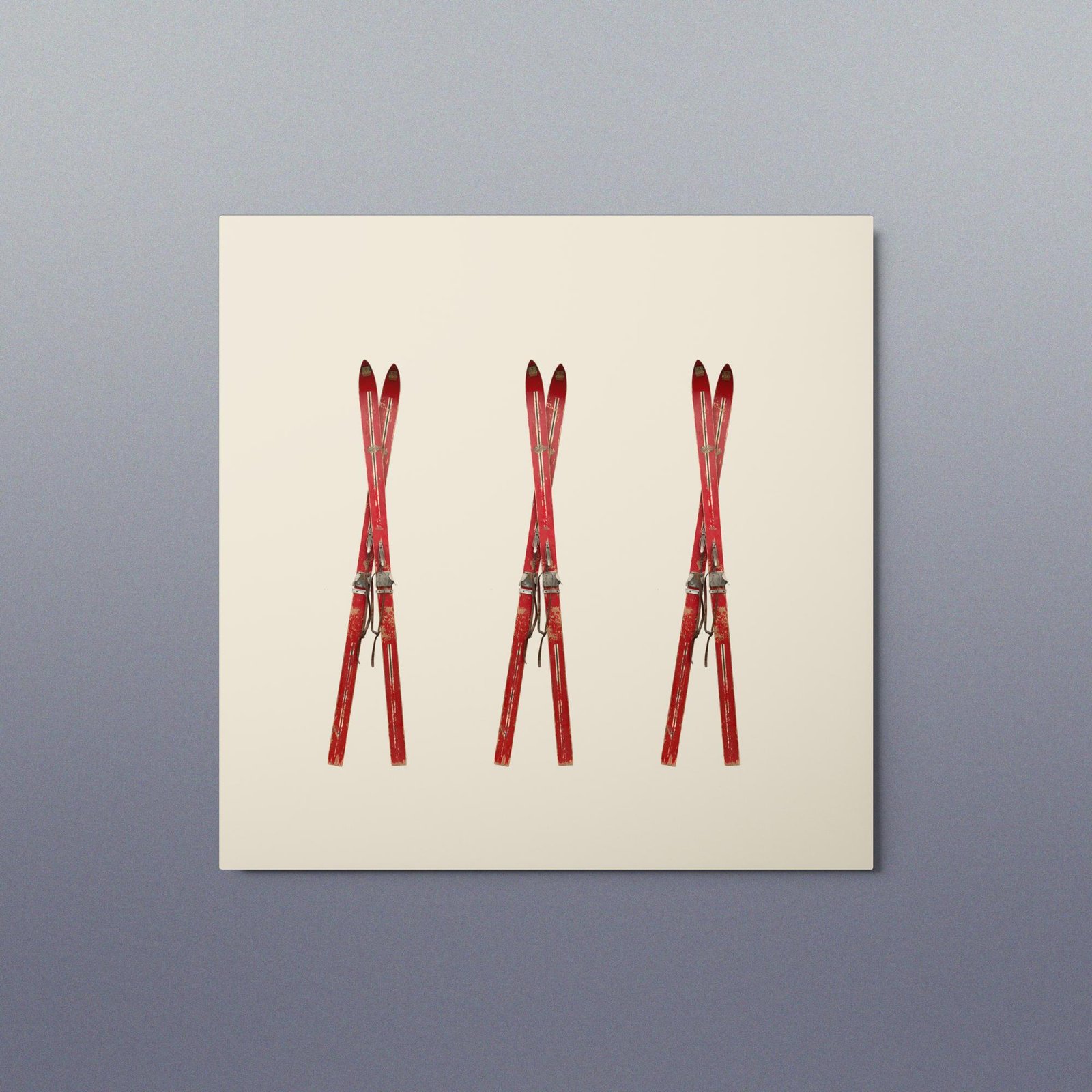 Red Vintage Skis Photo Metal Print