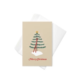Christmas Tree with Vintage Skis Greeting Card