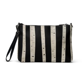 Whimsical Birch Trees on Black Premium Faux Leather Crossbody Bag