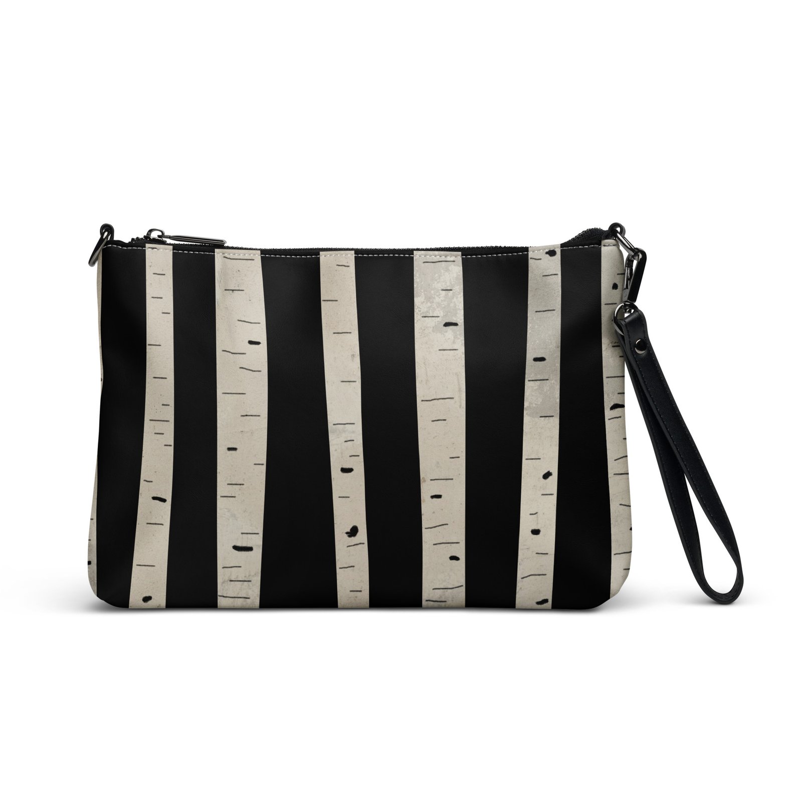 Whimsical Birch Trees on Black Premium Faux Leather Crossbody Bag - Image 2