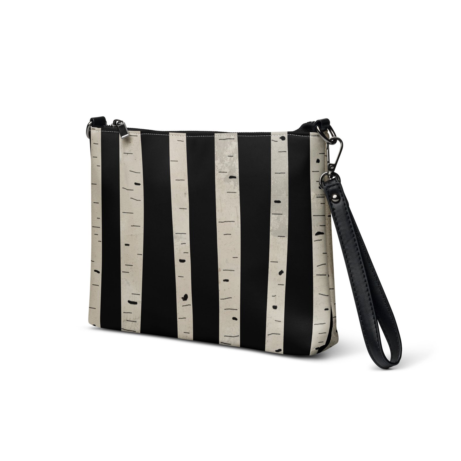 Whimsical Birch Trees on Black Premium Faux Leather Crossbody Bag - Image 4