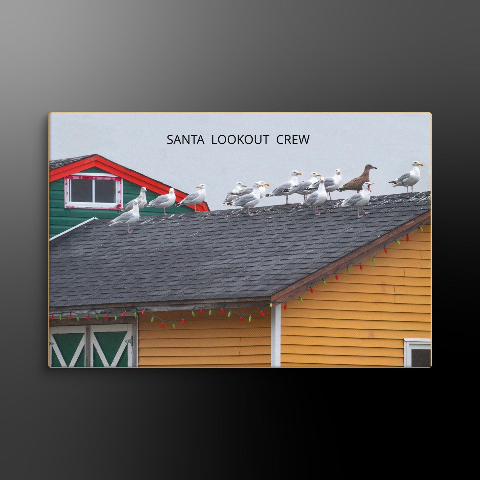 Seagulls on Roof Watching For Santa Christmas Canvas Wall Art - Image 2