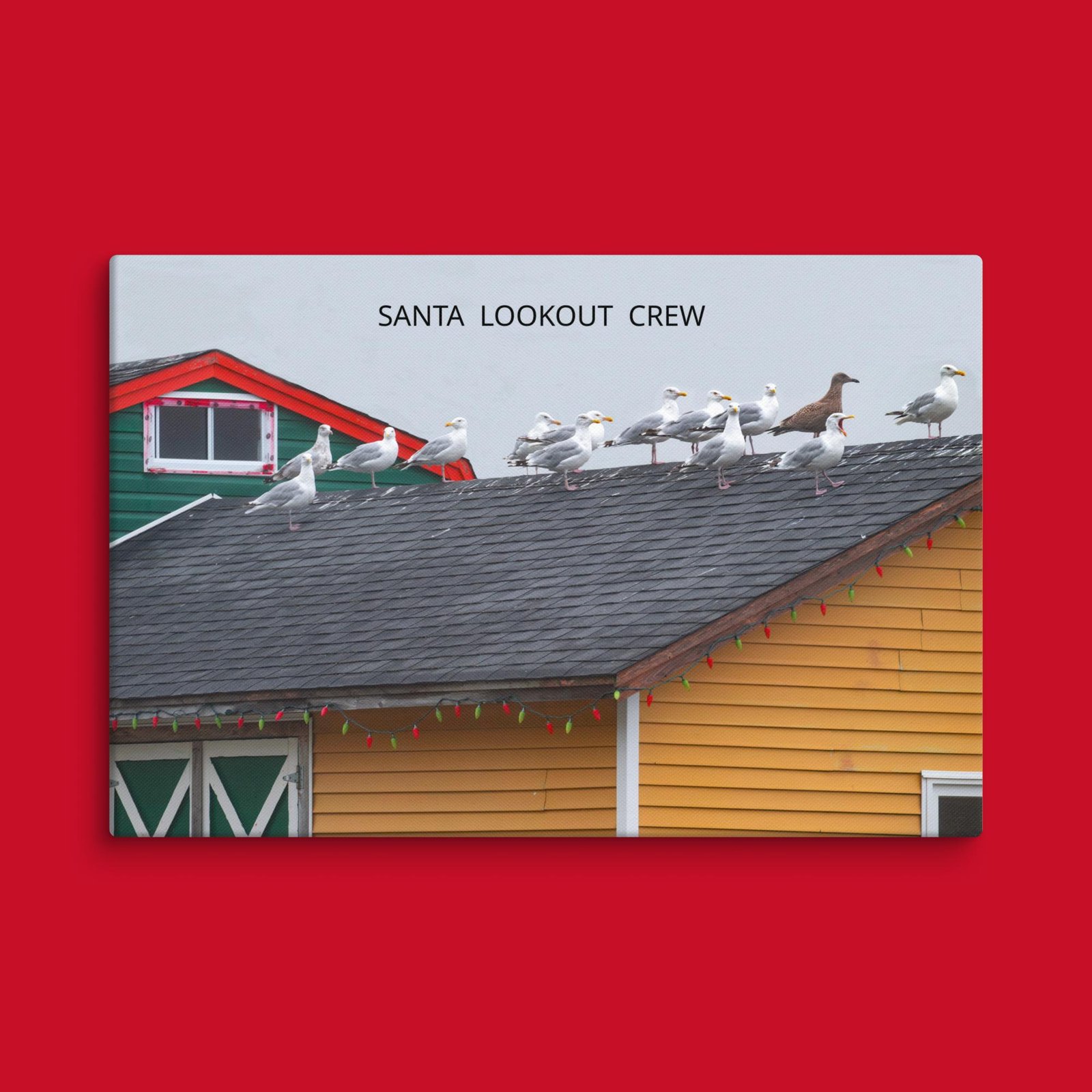 Seagulls on Roof Watching For Santa Christmas Canvas Wall Art - Image 3